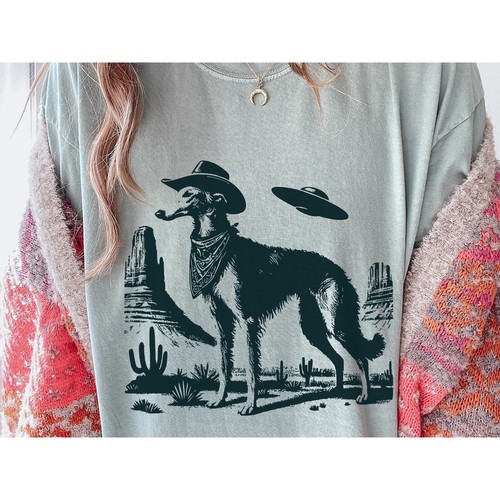 Borzoi ufo graphic tee cowboy - graphic,